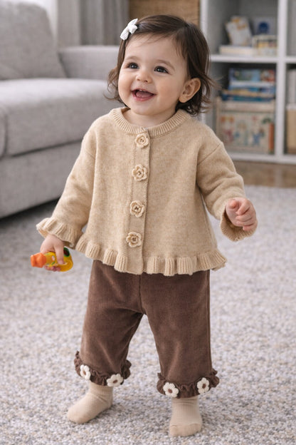 Baby Girl Floral Knit Outfit – 3-Piece Set