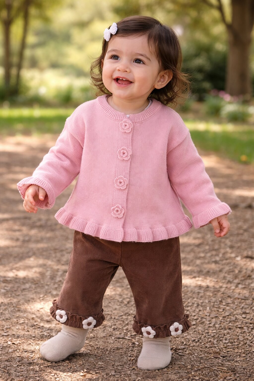 Baby Girl Floral Knit Outfit – 3-Piece Set