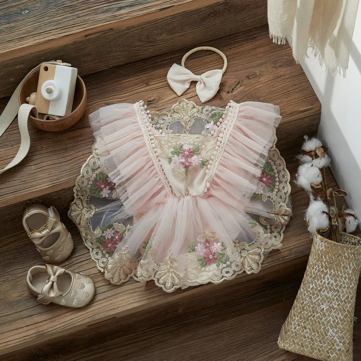 Baby Girl Floral Romper Dress – Lightweight Tulle Outfit for Birthdays & Photos