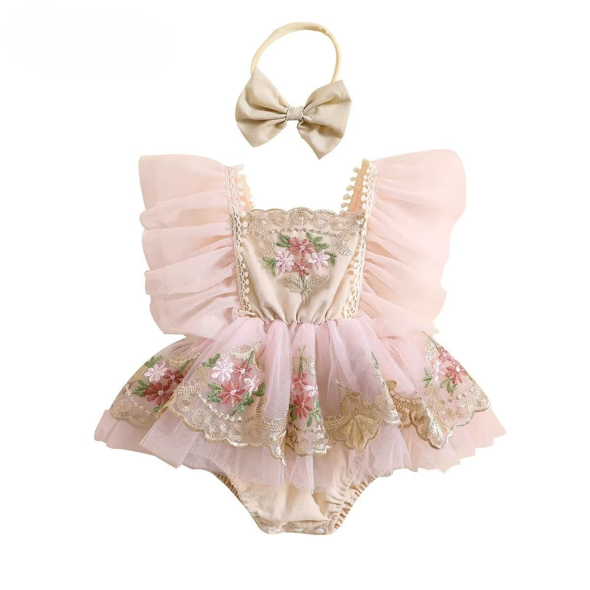 Baby Girl Floral Romper Dress – Lightweight Tulle Outfit for Birthdays & Photos
