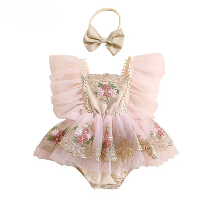 Baby Girl Floral Romper Dress – Lightweight Tulle Outfit for Birthdays & Photos