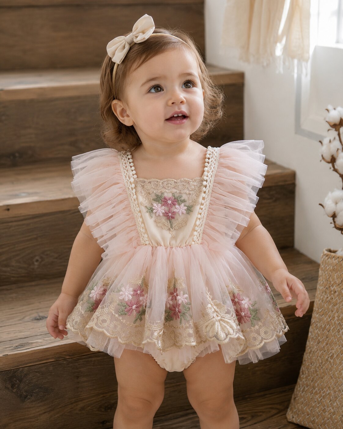Baby Girl Floral Romper Dress – Lightweight Tulle Outfit for Birthdays & Photos
