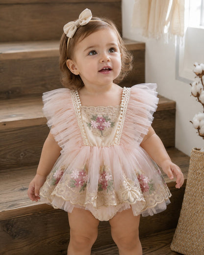 Baby Girl Floral Romper Dress – Lightweight Tulle Outfit for Birthdays & Photos