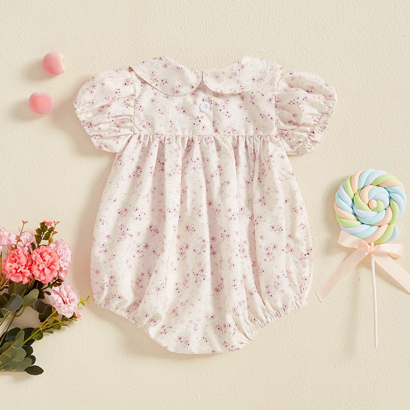 Baby Girl Floral Romper – Lightweight Summer One-Piece with Easy Button Closure