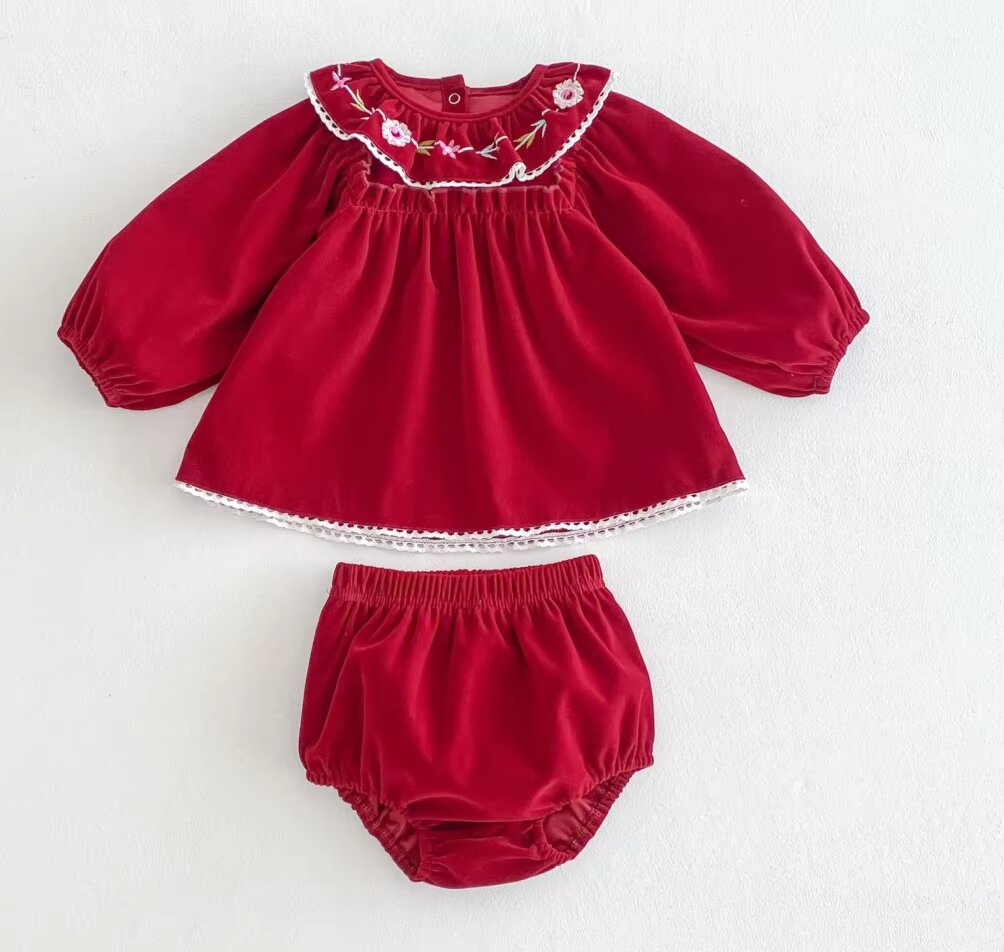 Baby Girl Lace Embroidered Bloomer Set