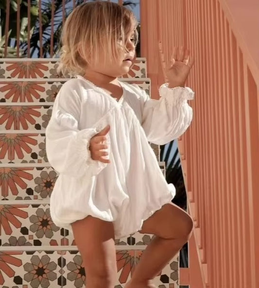 Baby Girl Open Back Cotton Bubble Romper