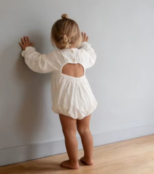 Baby Girl Open Back Cotton Bubble Romper
