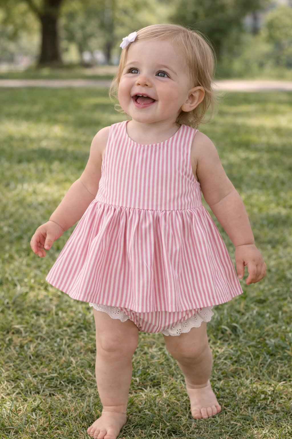 Baby Girl Striped Bow Dress Set – Summer Sleeveless Dress