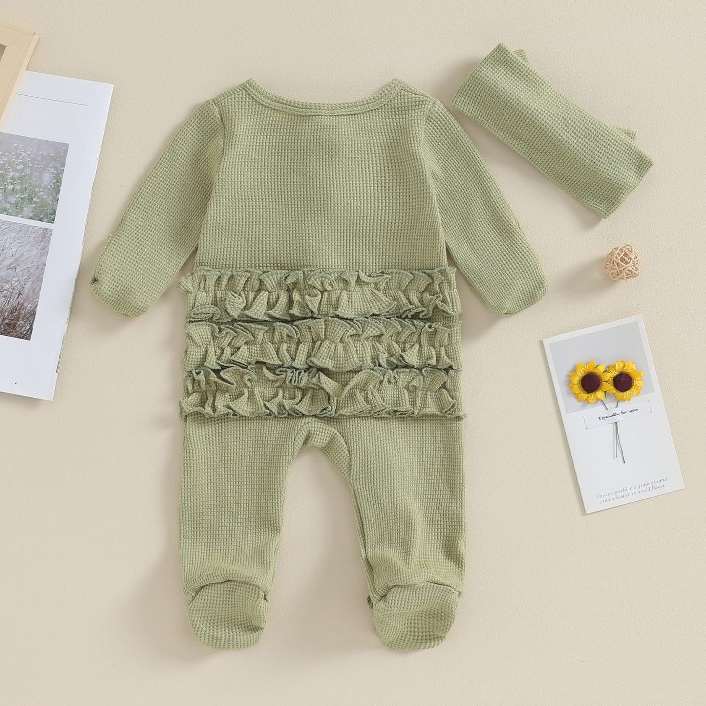 Baby Girl Zipper Romper with Headband – Soft Cotton Blend One-Piece with Easy Changing
