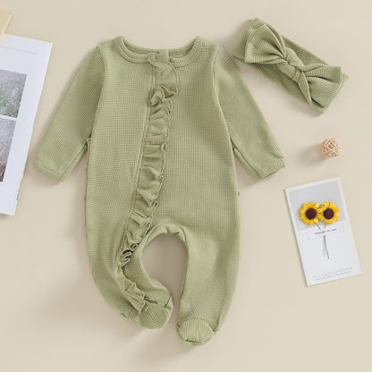 Baby Girl Zipper Romper with Headband – Soft Cotton Blend One-Piece with Easy Changing