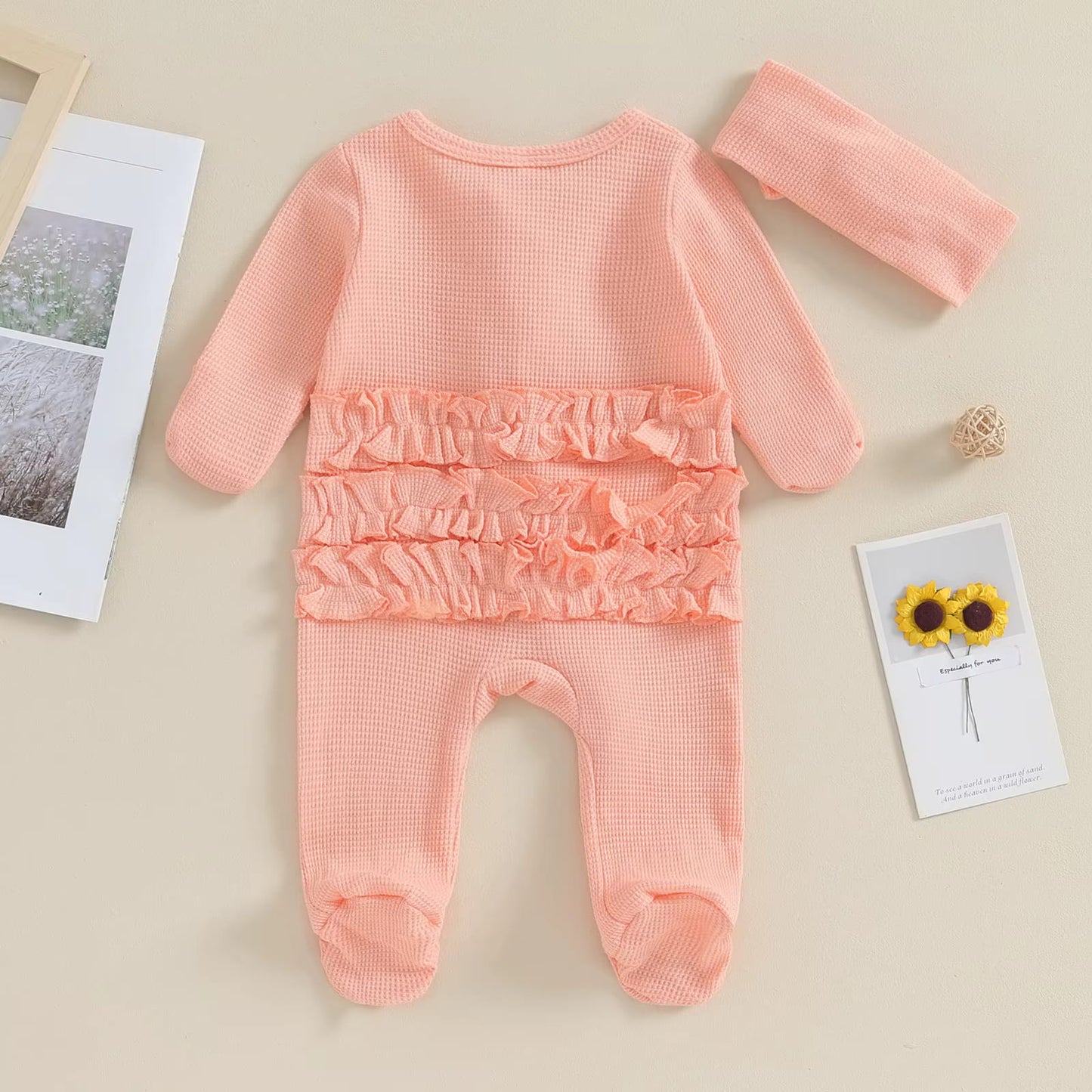 Baby Girl Zipper Romper with Headband – Soft Cotton Blend One-Piece with Easy Changing