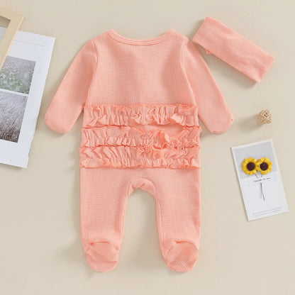 Baby Girl Zipper Romper with Headband – Soft Cotton Blend One-Piece with Easy Changing