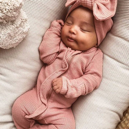 Baby Girl Zipper Romper with Headband – Soft Cotton Blend One-Piece with Easy Changing