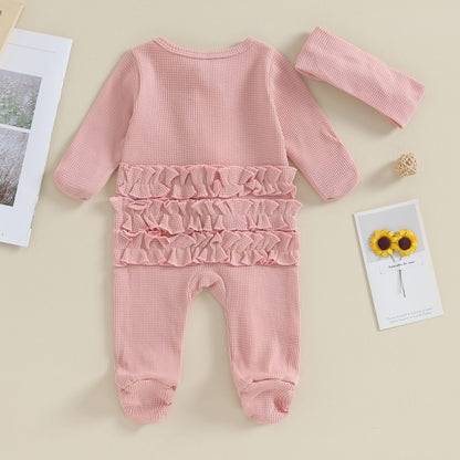 Baby Girl Zipper Romper with Headband – Soft Cotton Blend One-Piece with Easy Changing