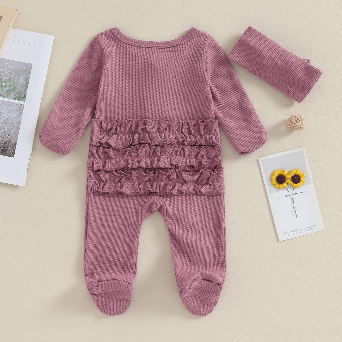 Baby Girl Zipper Romper with Headband – Soft Cotton Blend One-Piece with Easy Changing