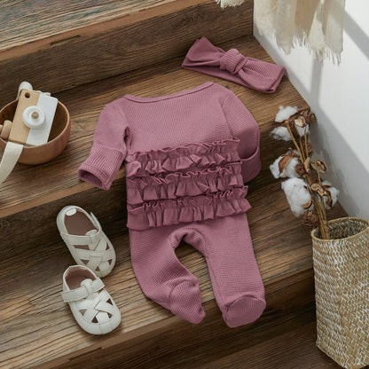 Baby Girl Zipper Romper with Headband – Soft Cotton Blend One-Piece with Easy Changing