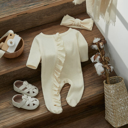 Baby Girl Zipper Romper with Headband – Soft Cotton Blend One-Piece with Easy Changing
