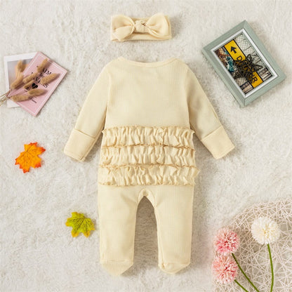 Baby Girl Zipper Romper with Headband – Soft Cotton Blend One-Piece with Easy Changing