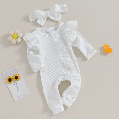 Baby Girl Zipper Romper with Headband – Soft Cotton Blend One-Piece with Easy Changing