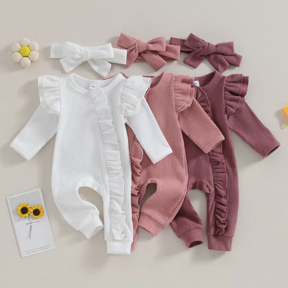 Baby Girl Zipper Romper with Headband – Soft Cotton Blend One-Piece with Easy Changing