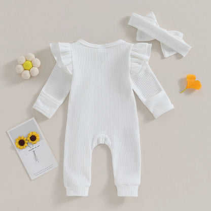 Baby Girl Zipper Romper with Headband – Soft Cotton Blend One-Piece with Easy Changing
