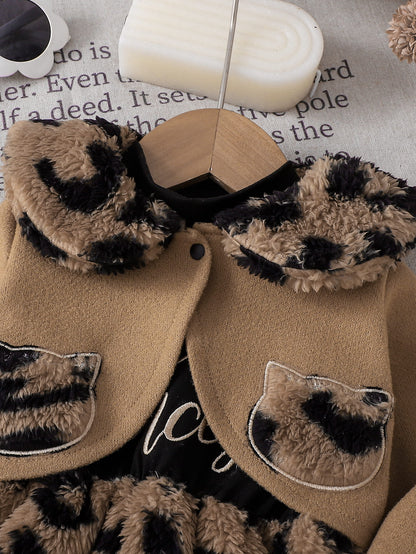 Baby Girls Leopard Plush Dress & Coat Set