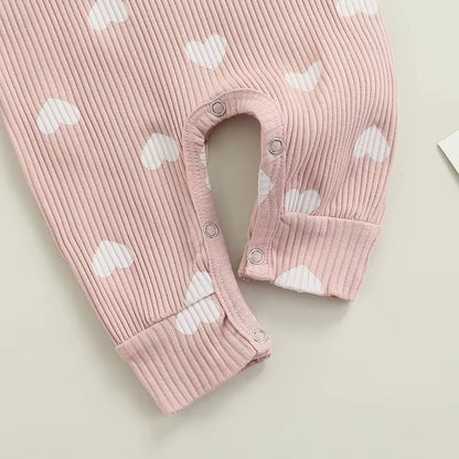Baby Heart Romper Outfit – Soft Long Sleeve One-Piece with Matching Headband