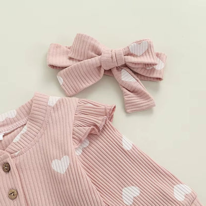 Baby Heart Romper Outfit – Soft Long Sleeve One-Piece with Matching Headband