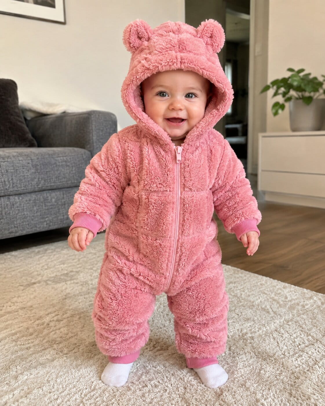 Baby Heart Textured Fleece Romper