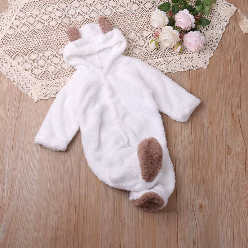 Baby Hooded Bear-Ear Plush Romper