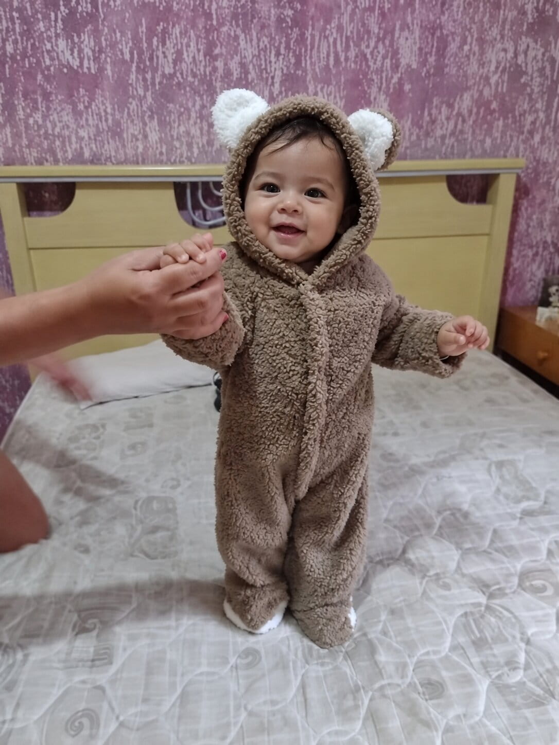 Baby Hooded Bear-Ear Plush Romper