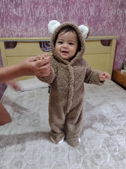 Baby Hooded Bear-Ear Plush Romper