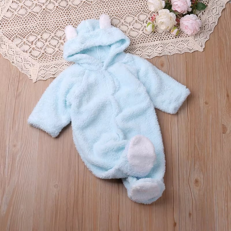 Baby Hooded Bear-Ear Plush Romper