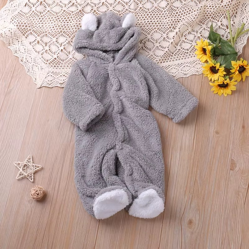 Baby Hooded Bear-Ear Plush Romper