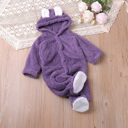 Baby Hooded Bear-Ear Plush Romper