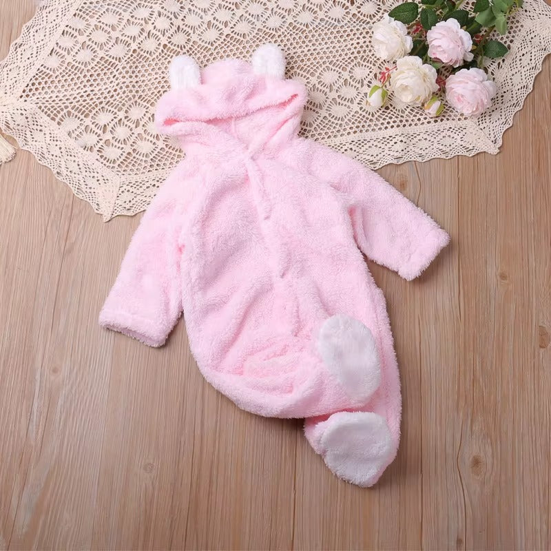 Baby Hooded Bear-Ear Plush Romper