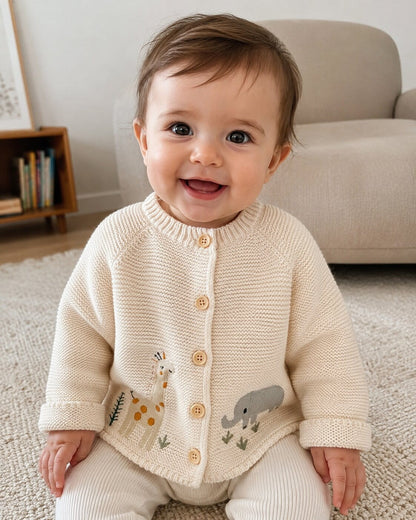 Baby Unisex Embroidered Cotton Knit Cardigan