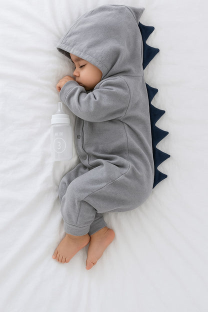 Baby Dinosaur Hooded Jumpsuit – Long Sleeve Romper with Dinosaur Spikes