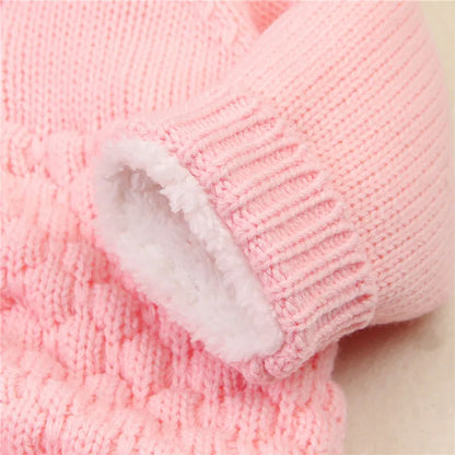 Knitted Baby Romper with Bear Ears - Sherpa-lined