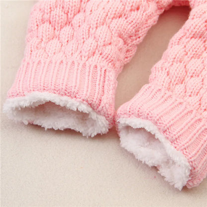 Knitted Baby Romper with Bear Ears - Sherpa-lined