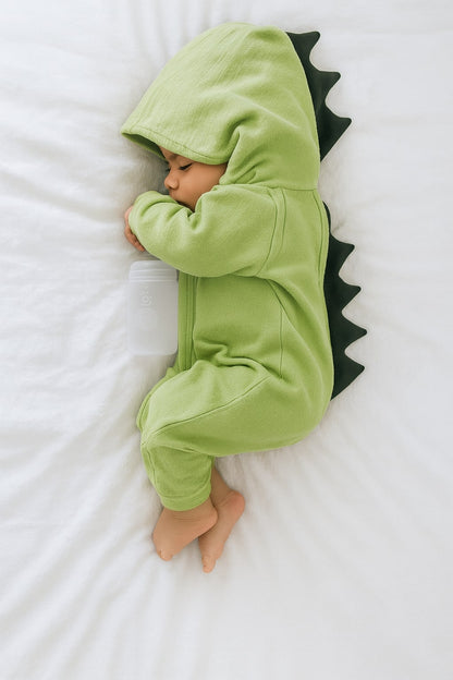 Baby Dinosaur Hooded Jumpsuit – Long Sleeve Romper with Dinosaur Spikes