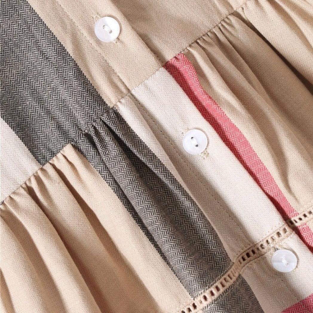 Girls Checked Long Sleeve Cotton Dress