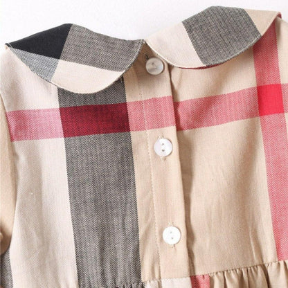 Girls Checked Long Sleeve Cotton Dress
