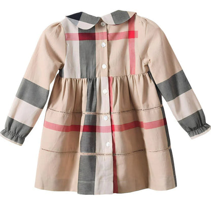 Girls Checked Long Sleeve Cotton Dress