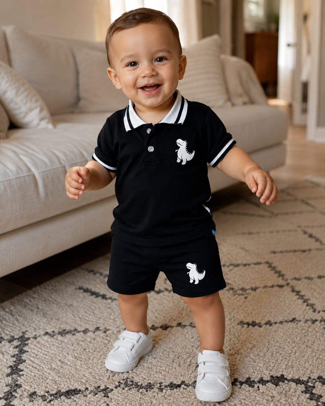 Boys Dinosaur Polo Shorts Set