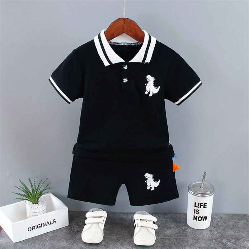 Boys Dinosaur Polo Shorts Set