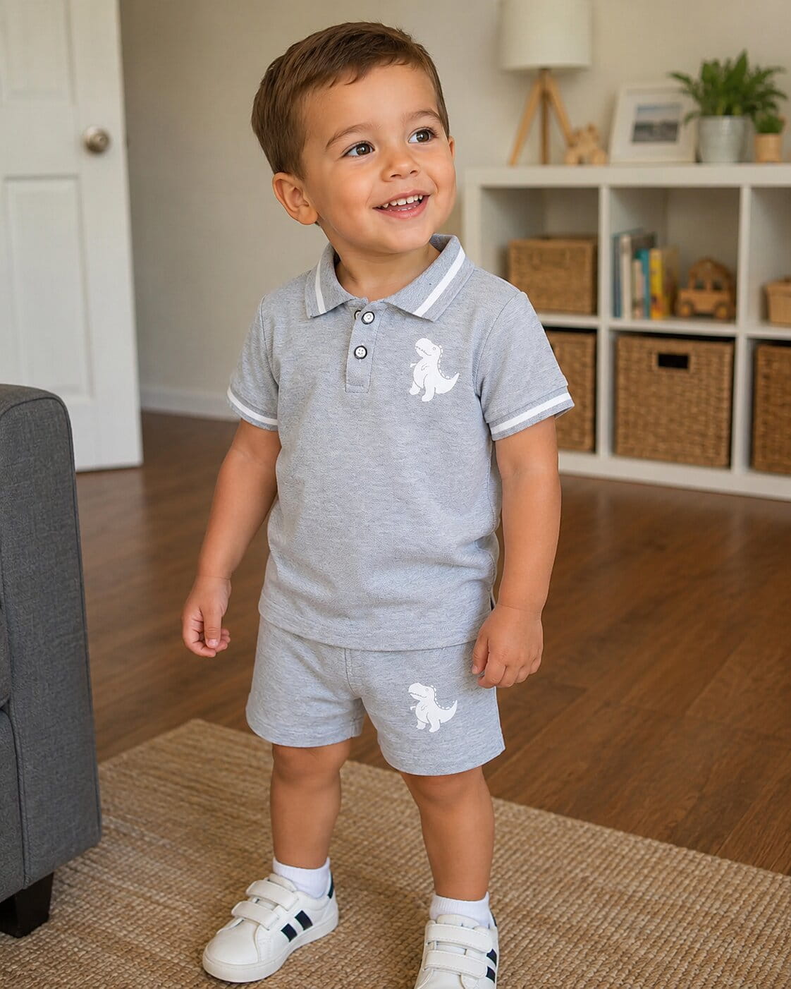 Boys Dinosaur Polo Shorts Set