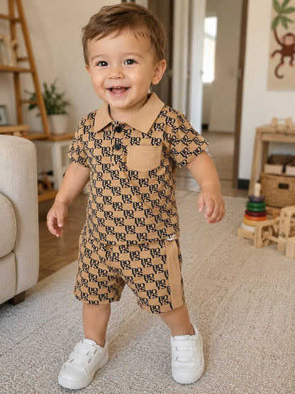 Boys Printed Shirt Shorts Set - Button Up Outfit