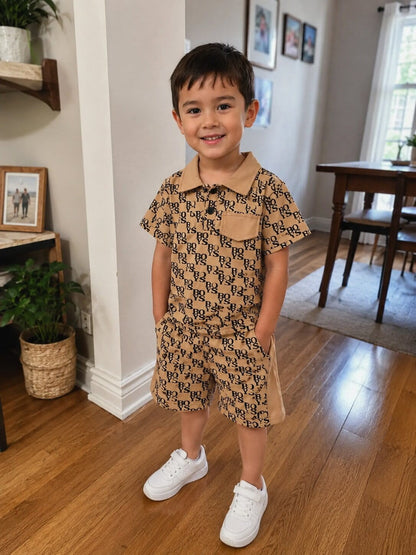 Boys Printed Shirt Shorts Set - Button Up Outfit