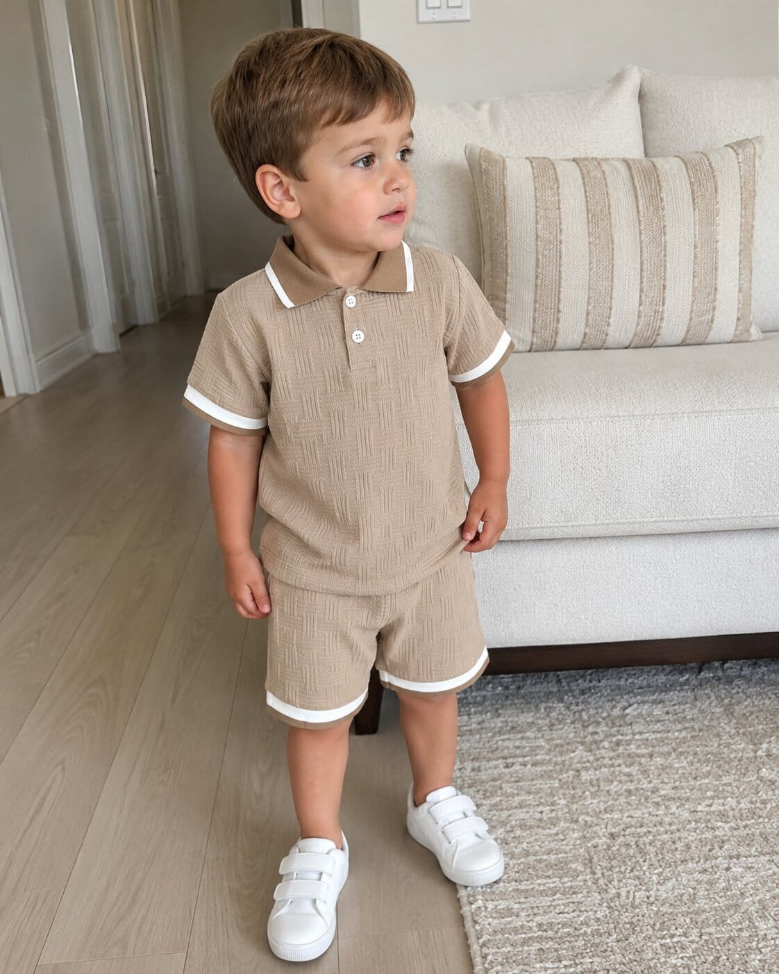 Boys Textured Polo Shorts Set